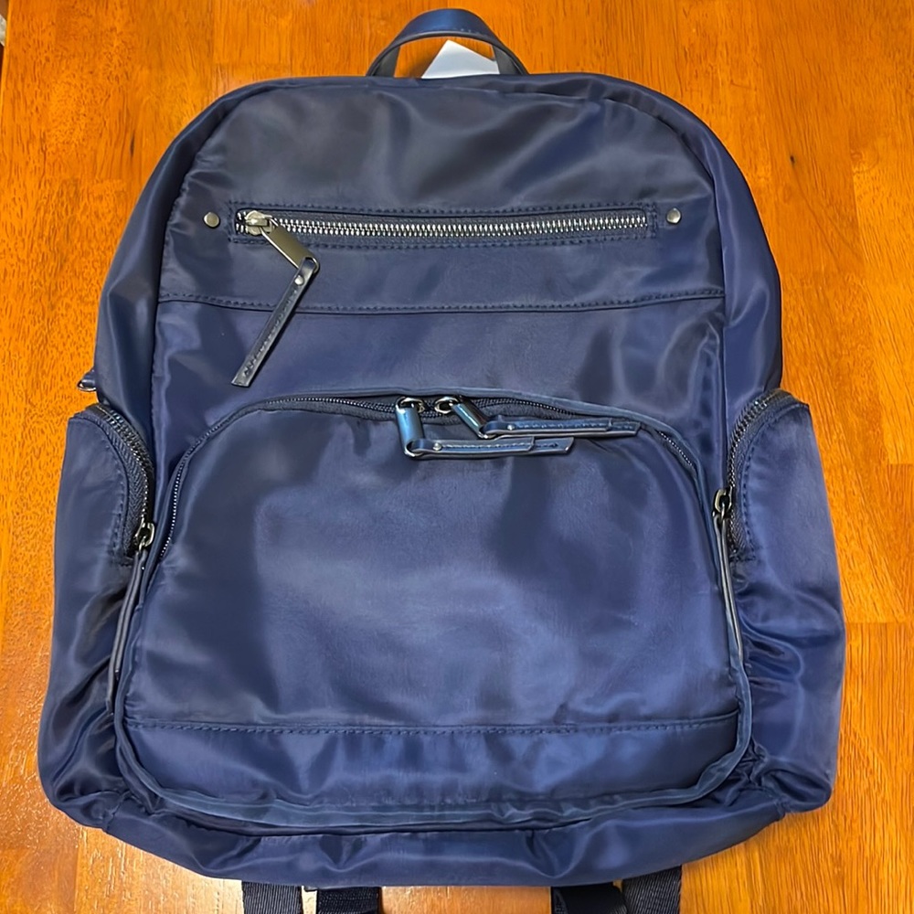 Navy backpack, with multiple compartments